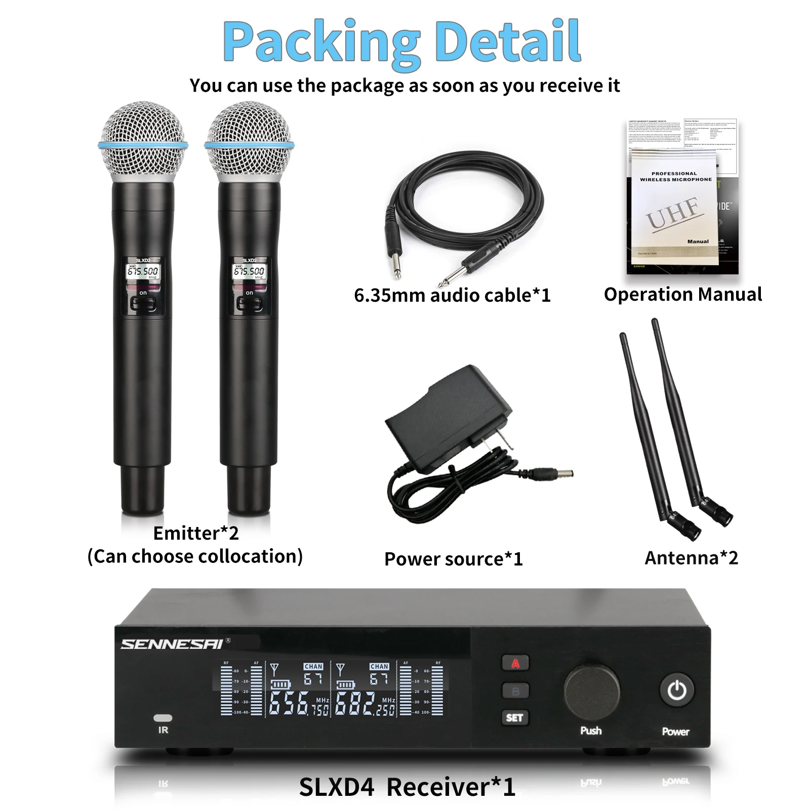 SLXD-4 B58 전문 듀얼 무선 마이크, 무대 공연, 2 채널 600-699MHz UHF 노래방 금속 핸드헬드, 최고 품질