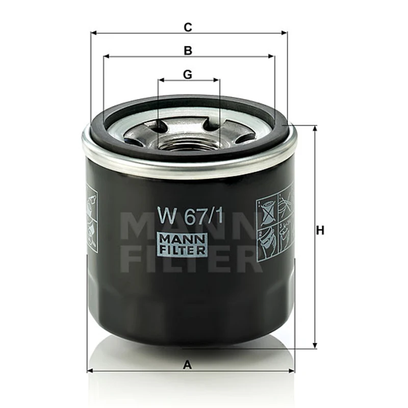MANNFILTER W67/1 Oil Filter Fits SUBARU Forester NISSAN 370Z INFINITI KIA RENAULT M&eacute;gane Koleos 15208KA011 LMD135737 025914300