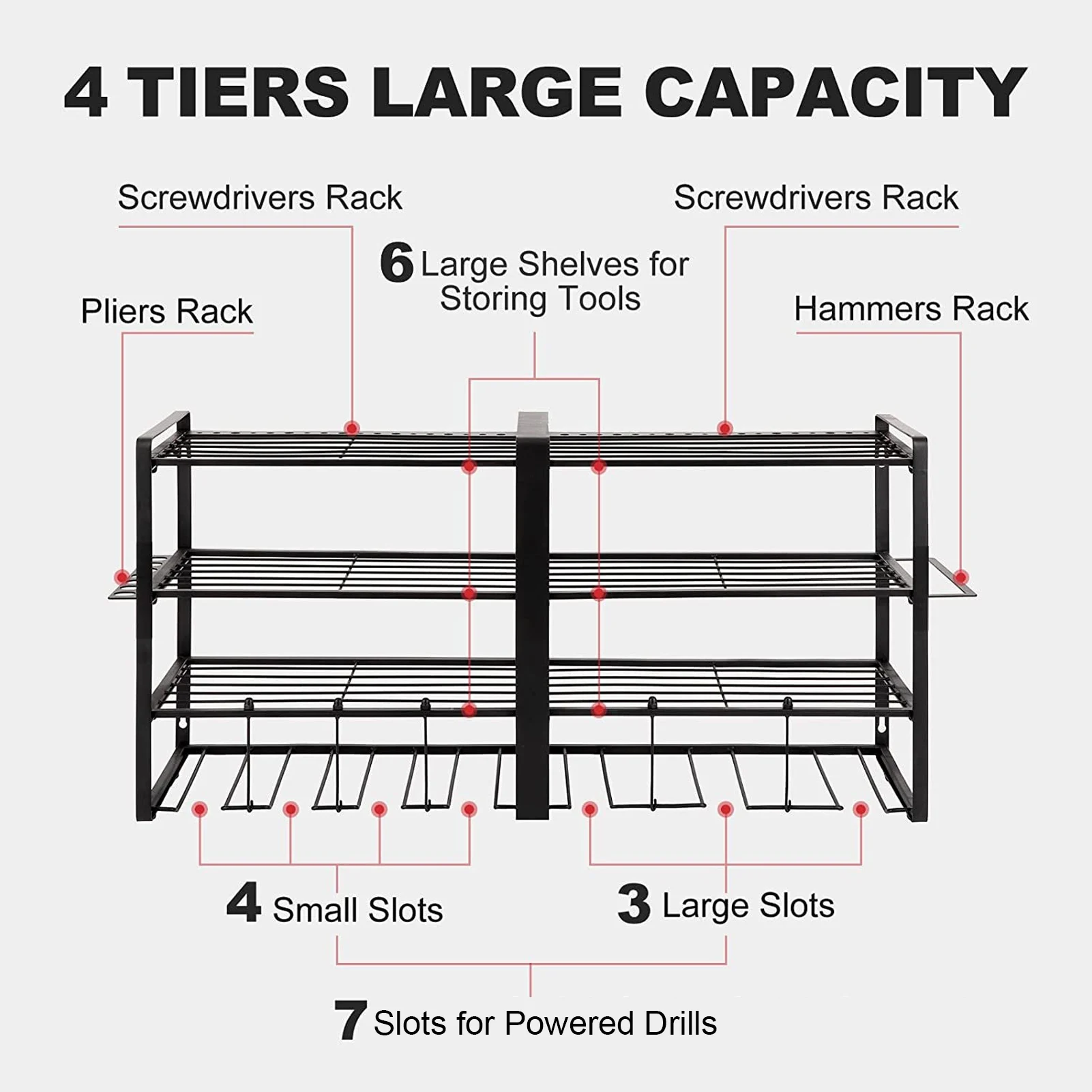 Power Tool Organizer Wall Mount 4 Layer Garage Storage Rack for Drill Screwdriver 2
