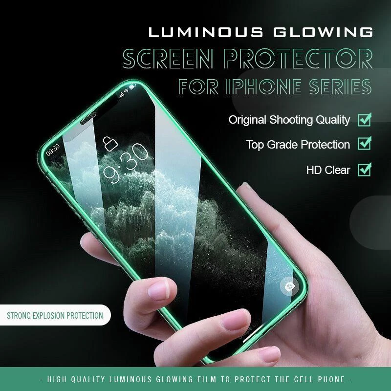 Luminous Glowing Tempered Glass Screen Protector Film Tempered Glass Full Cover Silicone Edge For 11Pro XS 12 13mini mobile tempered glass