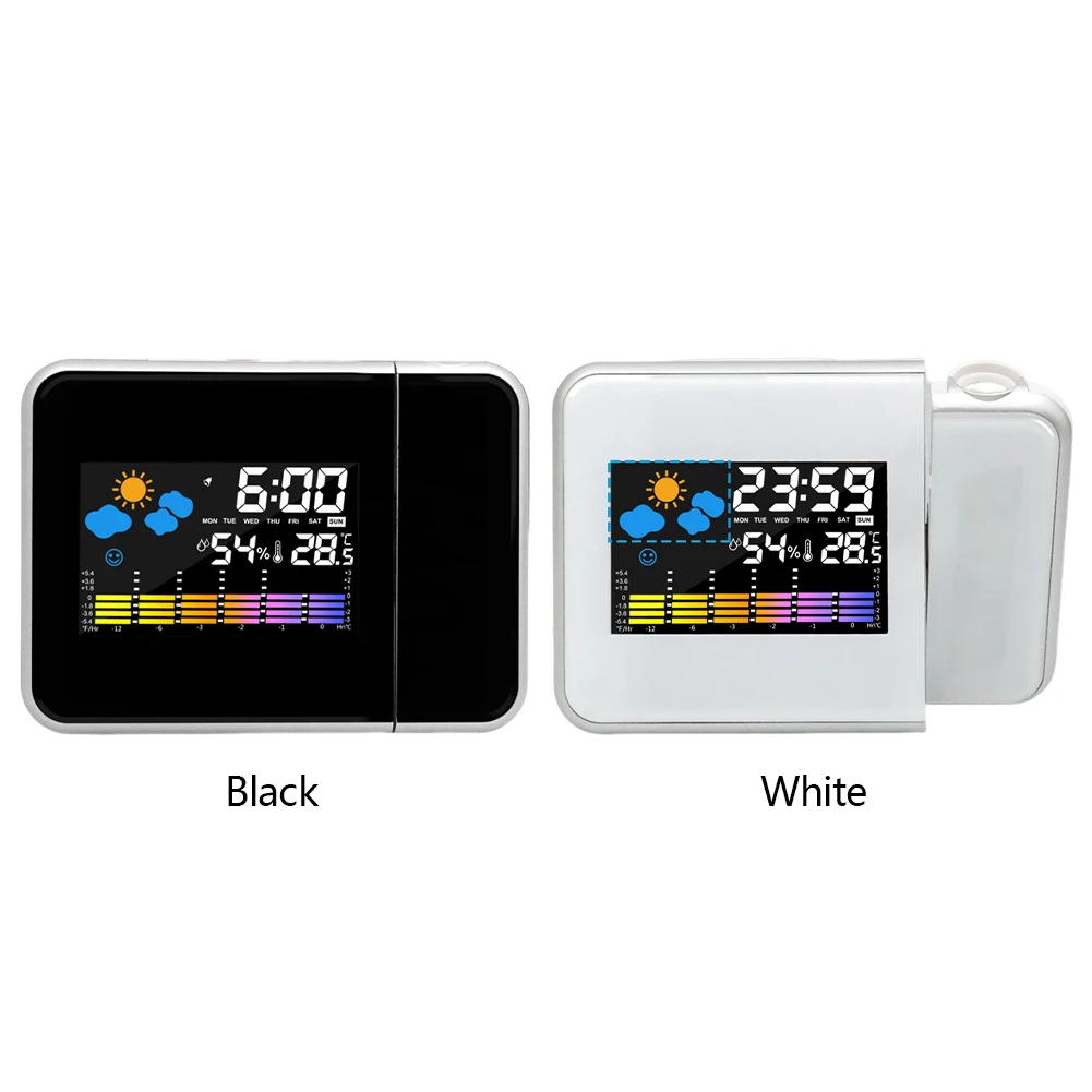 Digital Projection Alarm Clock 180°Rotation Electronic Desk Clock with Temperature Humidity Time Projector Bedroom Bedside Clock 5