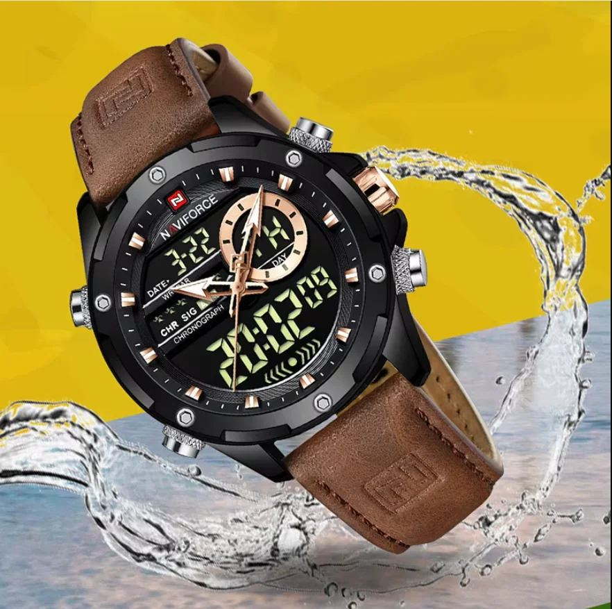 NAVIFORCE جديد ساعات رجالية الأعمال جلد طبيعي كوار...