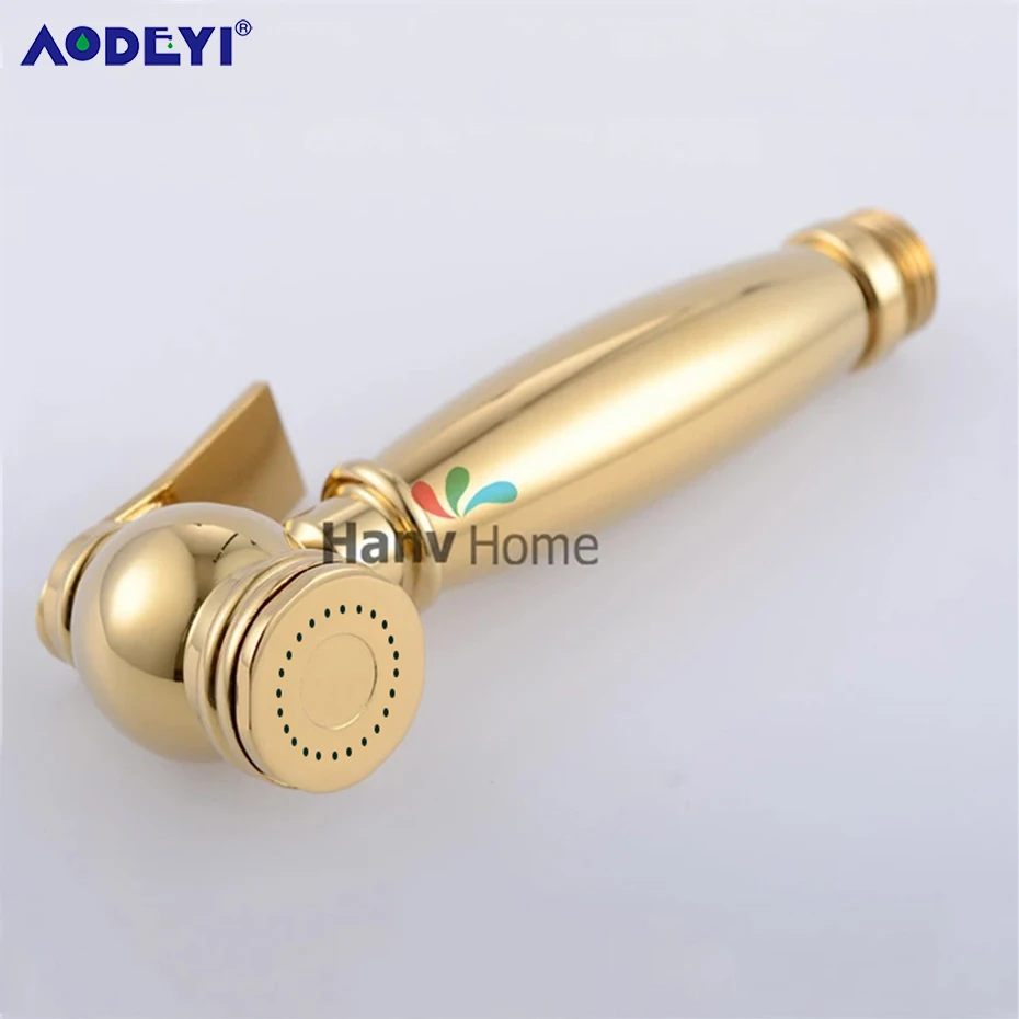 Gold Brass Bathroom Hand Held Bidet Sprayer Faucet Spray Gun & Holder Hose Conector &1.5m Shower Hose