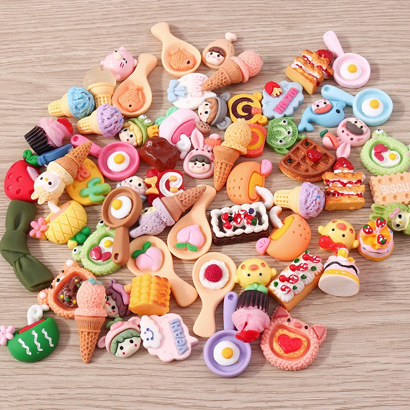 Tusember 10 Stück/Set Niedliche Kawaii Lebensmittel-Anhänger Eier Kuchen Eiscreme Flache Anhänger für Schmuckherstellung Ohrringe Halsketten Zubehör