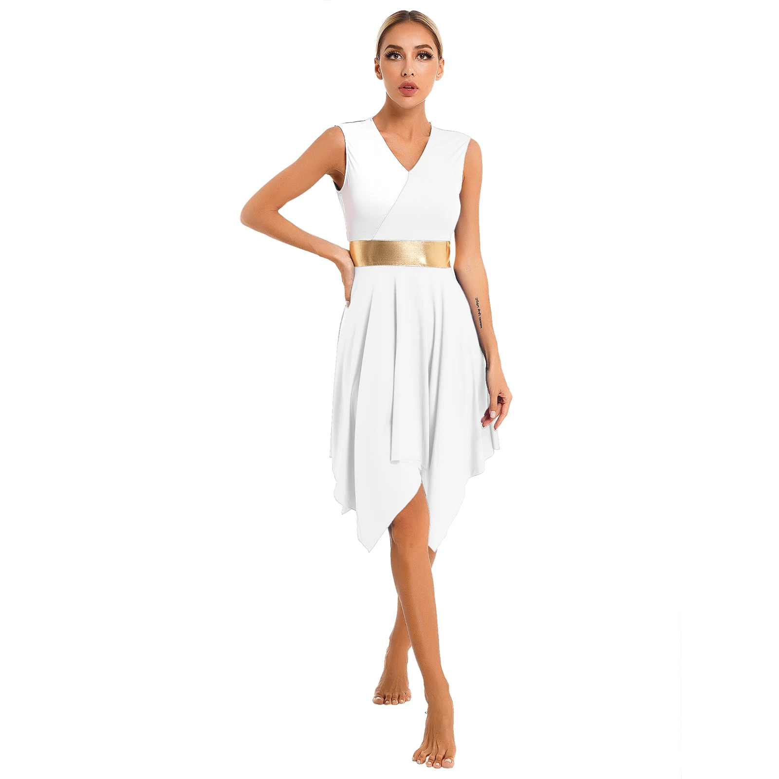 

Womens Color Block Sleeveless Ballet Modern Contemporary Lyrical Dance Dress Irregular Hem Dresses Themed Party Performance Show