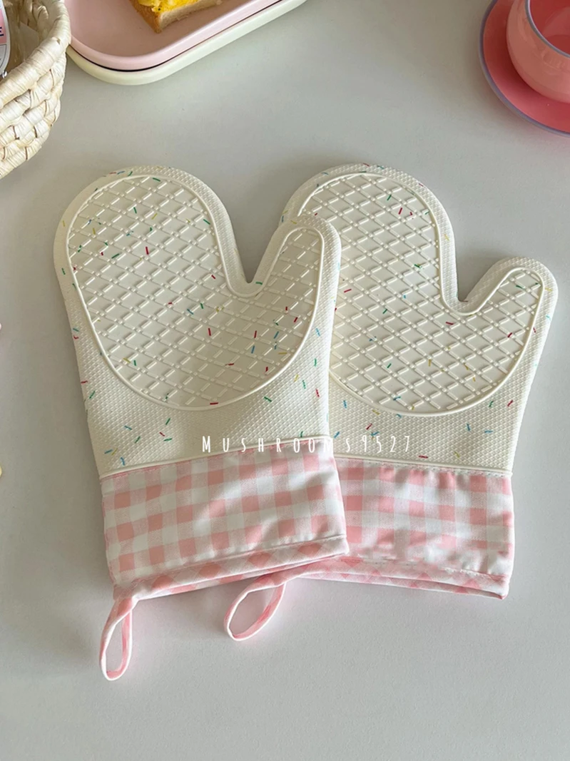 Korean Cotton Sugar Needle Silicone Non-slip Heat-resistant Microwave Anti-scald Gloves Silicone Oven Mitts Kitchen Gloves Silicone Oven Gloves Silicone Oven Protector
