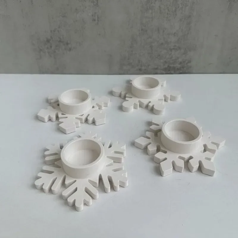

Snow Fragrance Candlestick Silicone Mold DIY Candle Bracket Gypsum Resin Mold Snowflake Candle Holder Christmas Decoration Mold