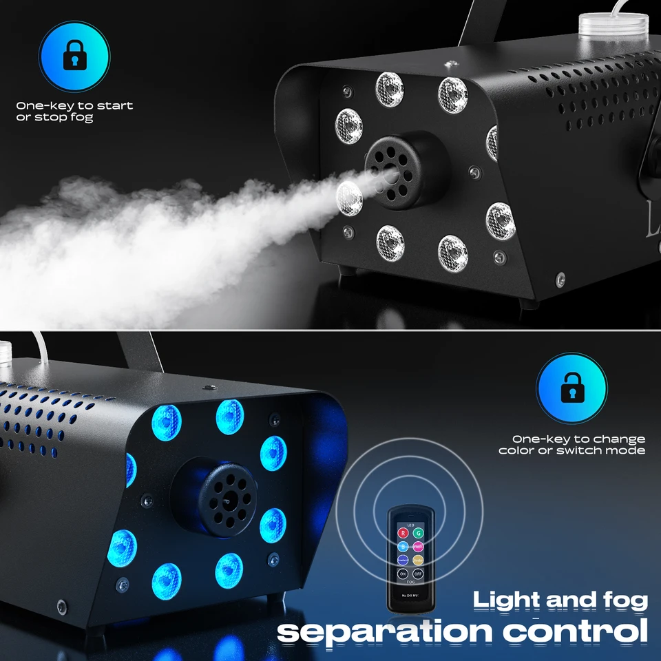 Macchina Del Fumo 700W Con Telecomando – Luce LED RGB 3 In 1, 10 Colori E Effetto Stroboscopico – Per Feste E Matrimoni