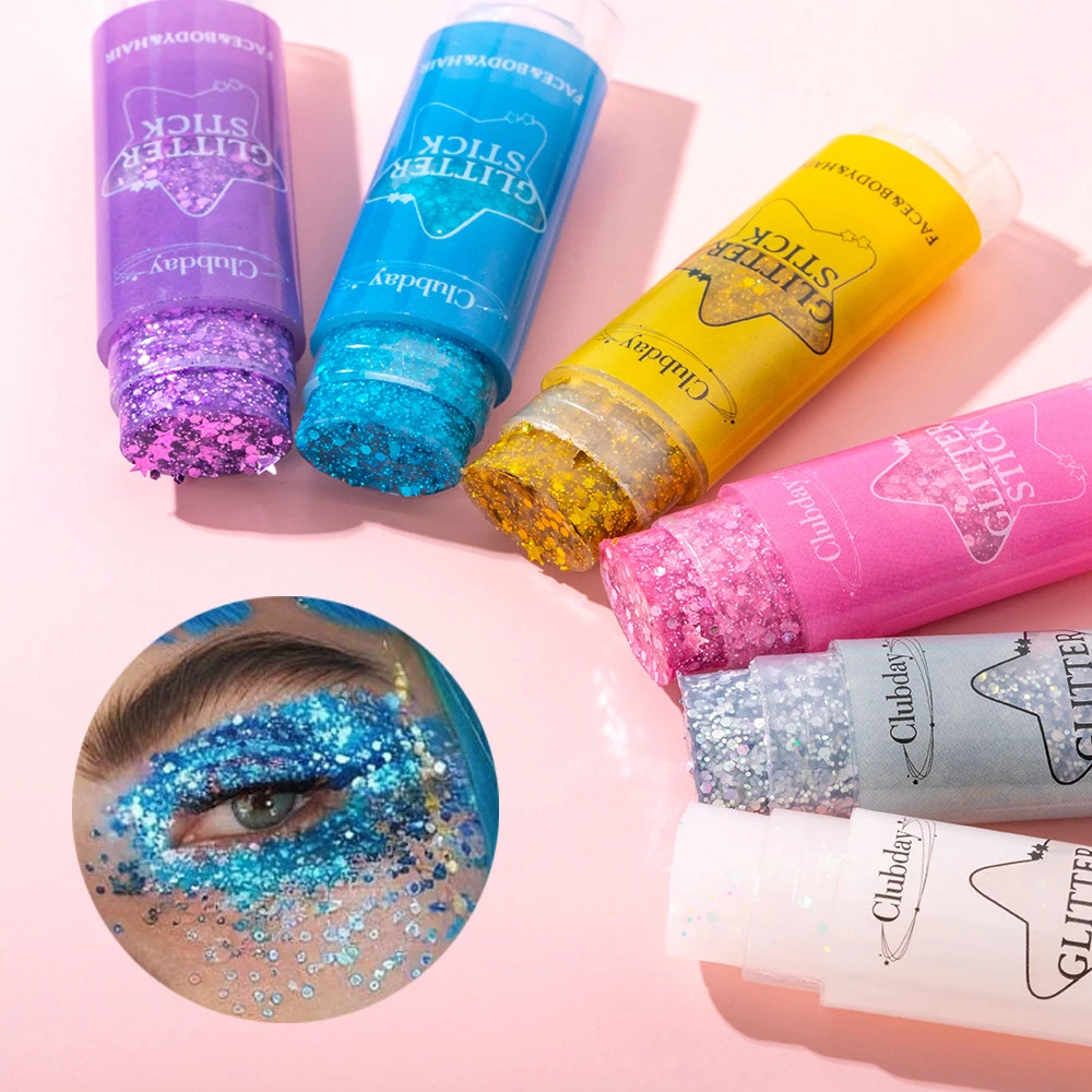 6 Color Sequins Glitter Gel Stick White Silver Pink Eyeshadow Face Body Painting Brighten Stage Makeup Flash Loose Sequins Cream