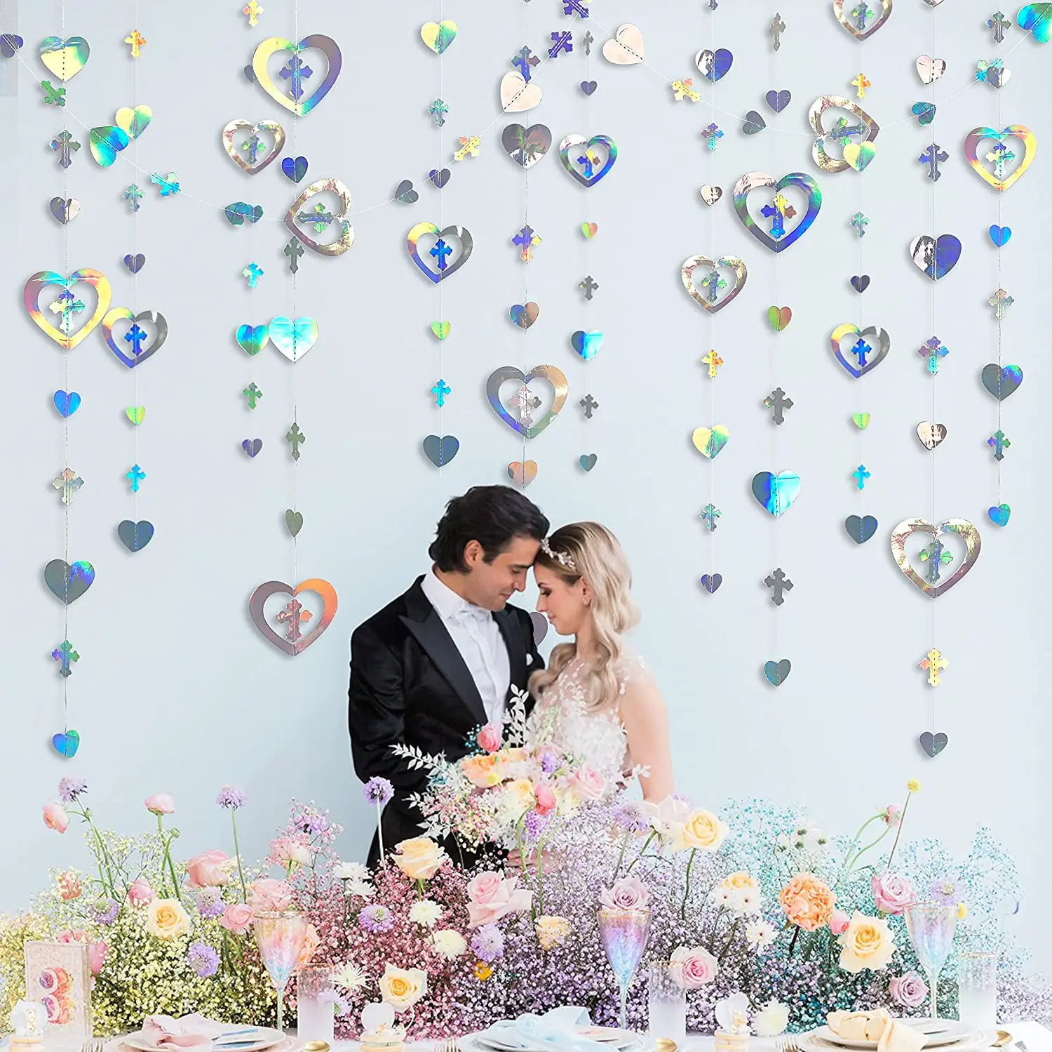 Party Decorations Birthday Streamers Iridescent Cross Heart Garlands