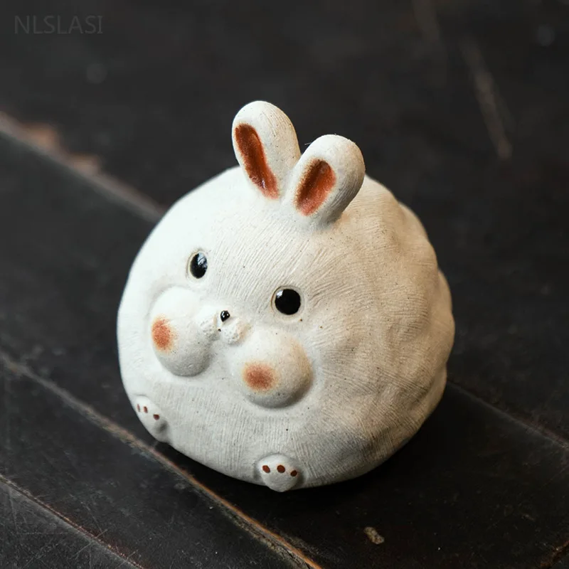 Retro Purple Clay Tea Pet Chinese Zodiac Rabbit Statue Animal Tea Figurine Ornaments Desktop Crafts Tea Set Accessories