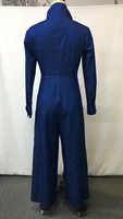 Women's Lapel Retro Zipper Pocket Long-Sleeved Wide-Leg Jumpsuit - Image 4