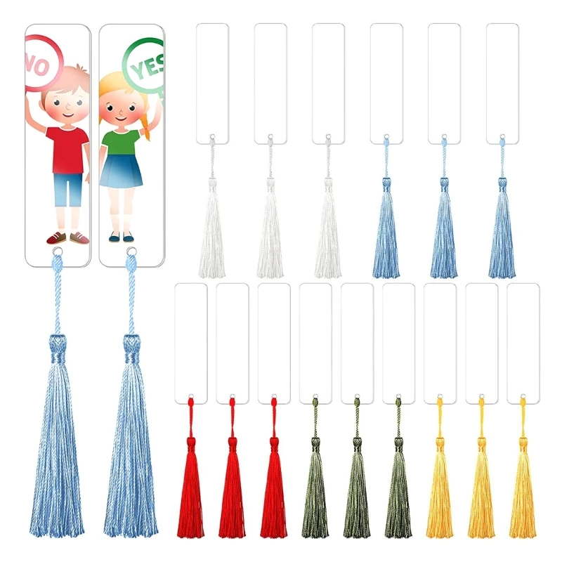 

15/30/45 шт. прозрачные акриловые закладки «сделай сам», пустые закладки с разноцветными кисточками