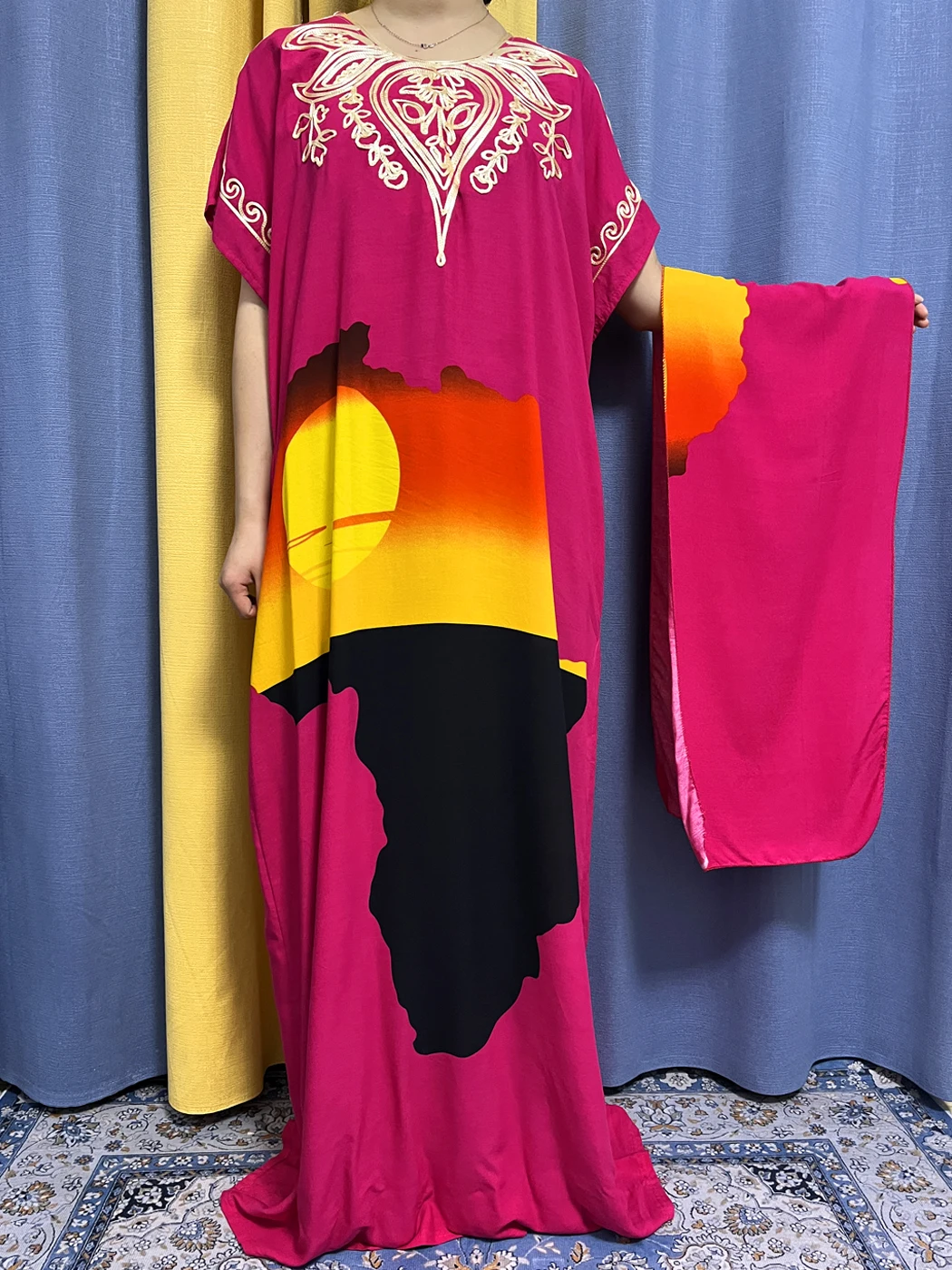 Muslim Abayas For Women 2023 Summer Print Appliques Cotton Loose Femme Robe African Nigeria Dress Kanga Clothing With Headscarf