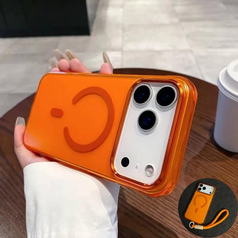 Translucent Magnetic Wrist Strap Phone Case - Matte, Anti-Drop & Shockproof Cover