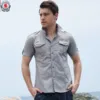 Fredd Marshall 2023 Summer New Solid Color Cargo Shirt Men 100% Polyester Short Sleeve Casual Plain Pocket Work Shirts for Men 5