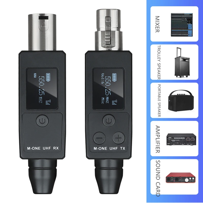 UHF Wireless Converter XLR Dynamic Mic Adapter Rechargeable Battery M-ONE UHF RX/TX Frequency Professional Audio System