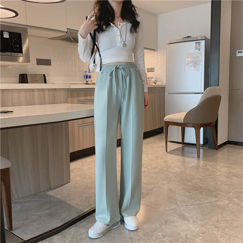 CGC 2022 Harajuku Solid Pants Women 2022 Spring Autumn Straight Sweatpants Casual Cotton Breathable Wide Leg Women Sports Pants cigarette pants