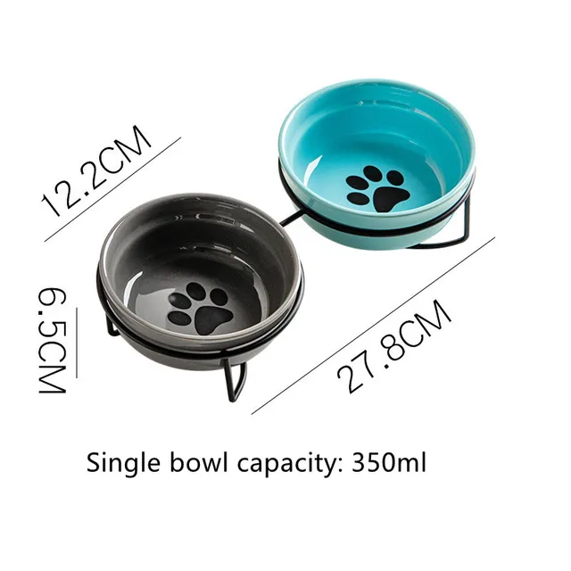 Cute Paw Print Cat Bowl Cartoon Pet Ceramic Bowl Iron Frame Double Bowl Dog Cat Universal High Quality Non-slip Bowl Pet Feeder 5
