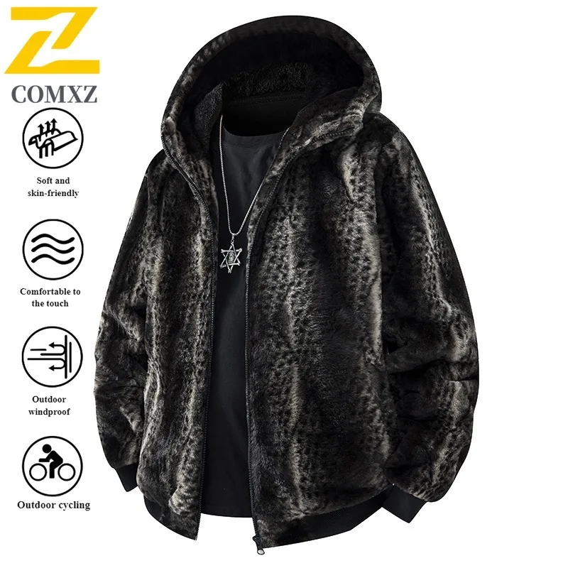 COMXZ 2025 Mens Winter Wool Blend Jacket Hood Windproof Warm Lined Coat Stand Collar Outdoor Sports Casual Parka With Pockets