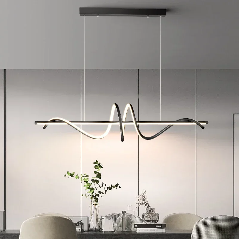 

Nordic Minimalist Kitchen Chandelier Creative Artistic Water Ripple Simple Modern One-word Long Strip Medieval Dining Table Lamp