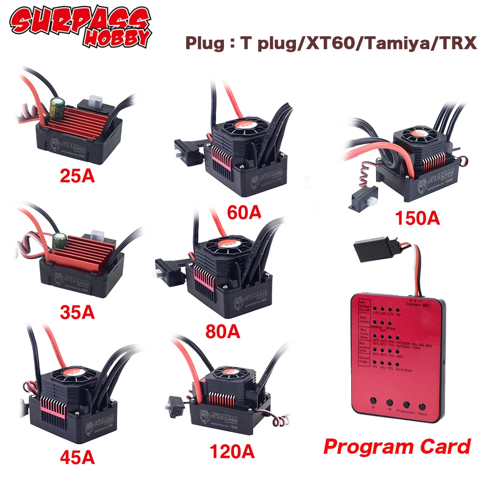 SURPASS HOBBY ESC 150A 120A 80A 60A 45A 35A 25A водонепроницаемый T plug XT60 Tamiya Traxxas для 1/8 1/10 1/12 RC
