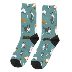Retro Cardigan Corgi Pattern on Teal Men's Socks Corgi Dog Animal Unisex Novelty Seamless Printed Funny Crew Sock Gift