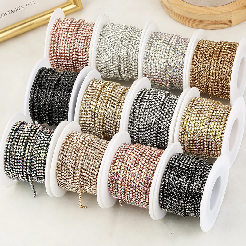 RESEN SS4.5-SS18 (1,5 mm-4,5 mm) glitzernde klare Kristall-Strass-Cup-Kette zum Aufnähen, Strassbesatz für DIY-Kleidung, Basteln, Cup-Kette