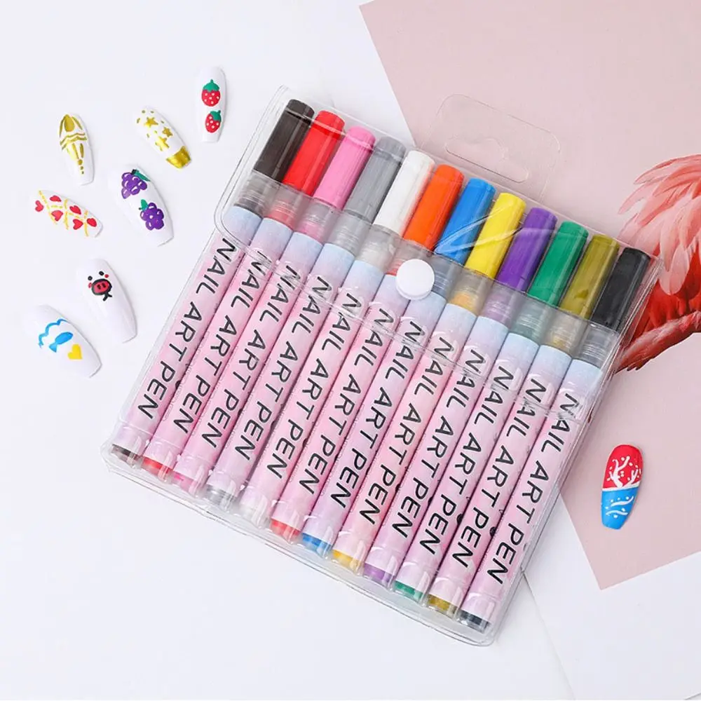 12Pcs/Set Colourful Waterproof Nail Art Graffiti Pen DIY 3D Nail Art Drawing Pen Abstract Line Manicure Tool Painting Liner