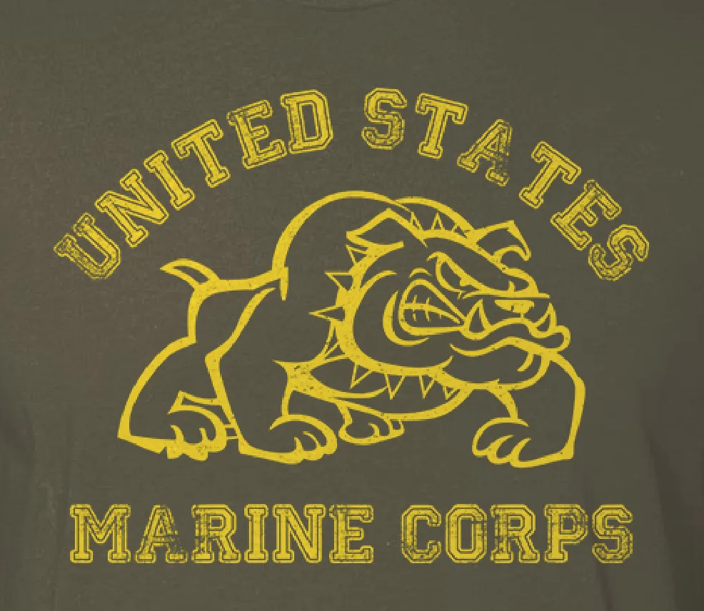 T-Shirt Premium Bulldog Marine Verde O Rossa Usmc Us Marine Corps Bull Dog Tee Maniche Lunghe O Corte