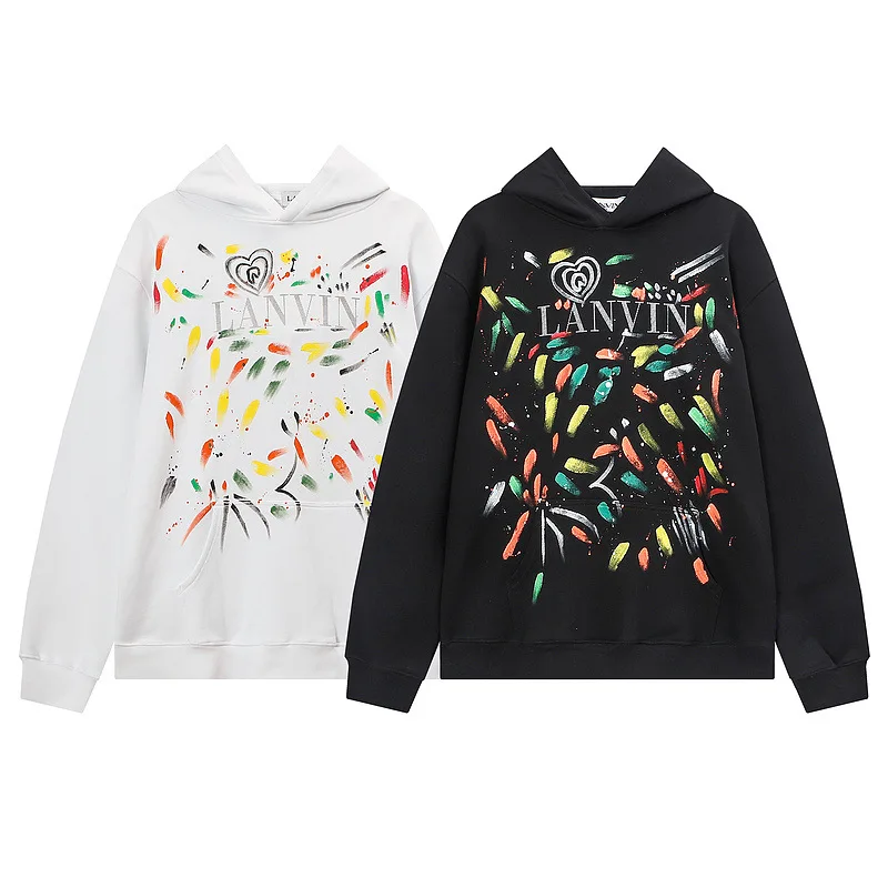 

2024 LANVIN New splashed ink print loose long sleeved hoodie versatile for both men and women, trendy brand for couples hoodie