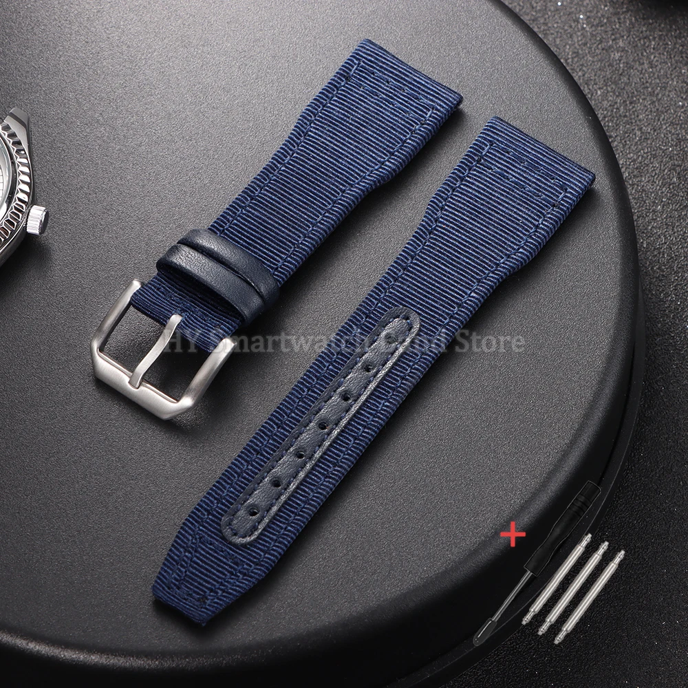 Waterproof Nylon Canvas Sport Watch Strap - Versatile Sizes & Cowhide Accents