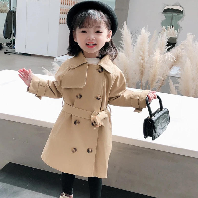 

Spring Girls Long Trench Coats Fashion England Style Windbreaker Jacket Girl Autumn Overcoat New Children's Casual Clothes 1-6 Y