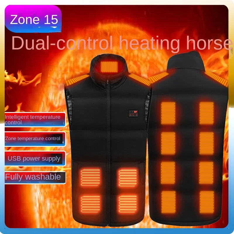 Cross-border wholesale new winter 15 zone temperature display smart heating vest men's warm vest female USB charging women waistcoat 15 intelligent heating areas vest jacket female winter usb dual control charging electric heated warm outwear