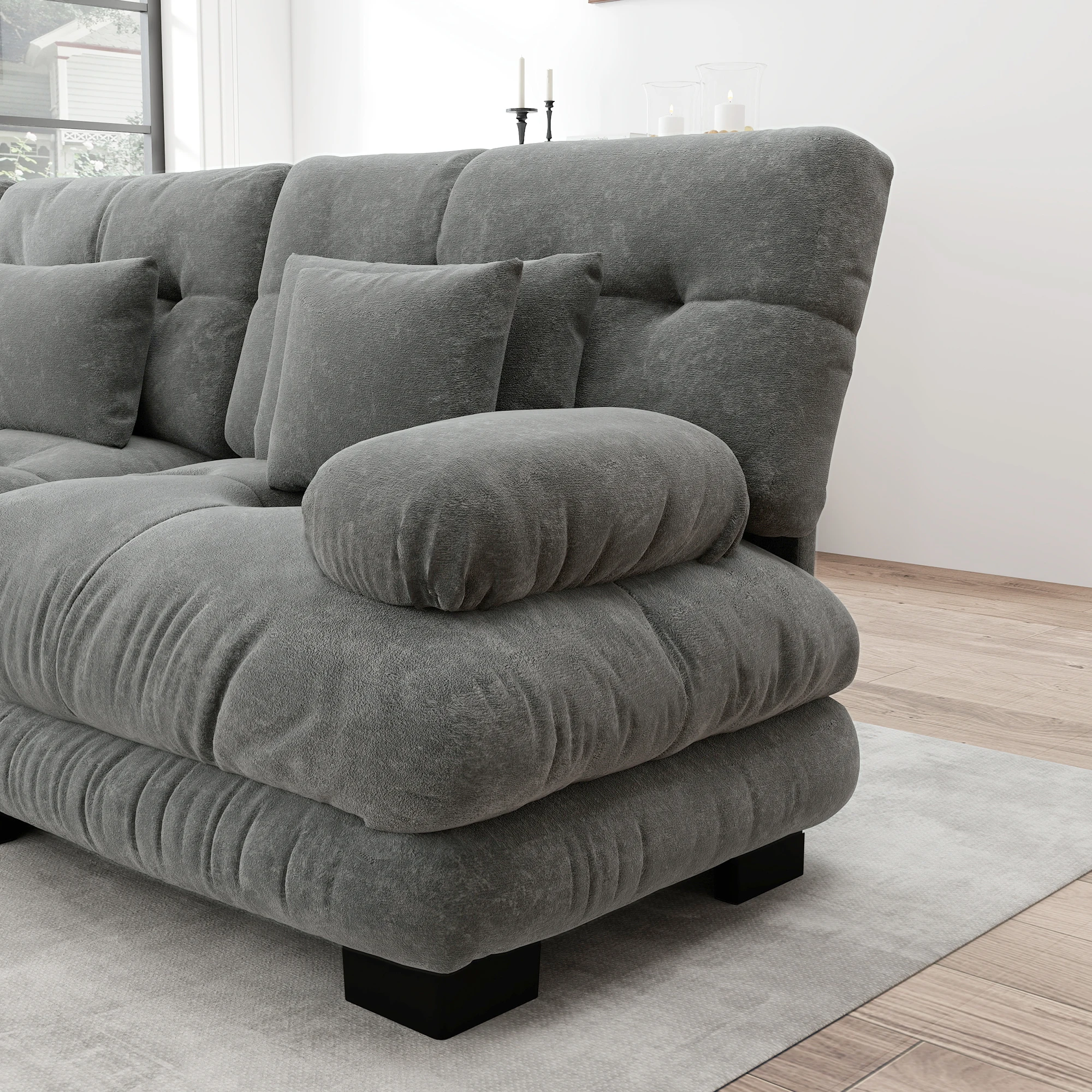 KOMHTOM Chenille modulares L förmiges Ecksofa 4 Sitzers komfortable Cloud Couch Set mit beweglichem Ottoman und DIY Kombination – Detail 7