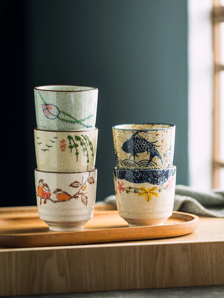 180ml japońskie Retro ceramiczne filiżanki z nadrukiem do