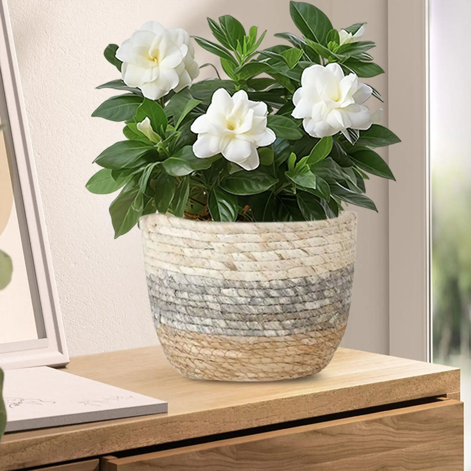 Planter Basket for Plants, Woven Container for Farmhouse Style with Waterproof Feature