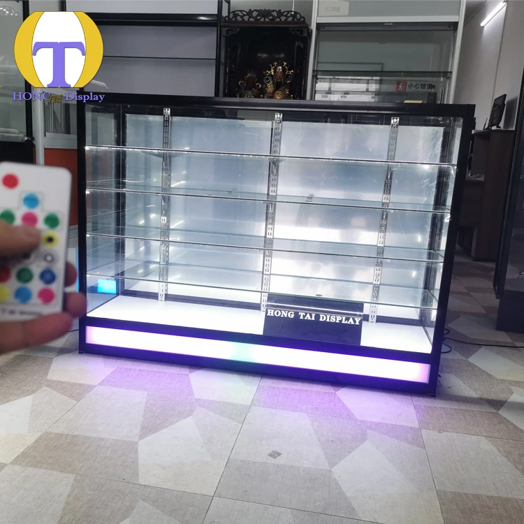 맞춤형 공장 직영 LED 스모크 샵 디스플레이 슬라이딩 미러 도어 알루미늄 강화 유리 캐비닛 소매점 매장 저렴한 가격