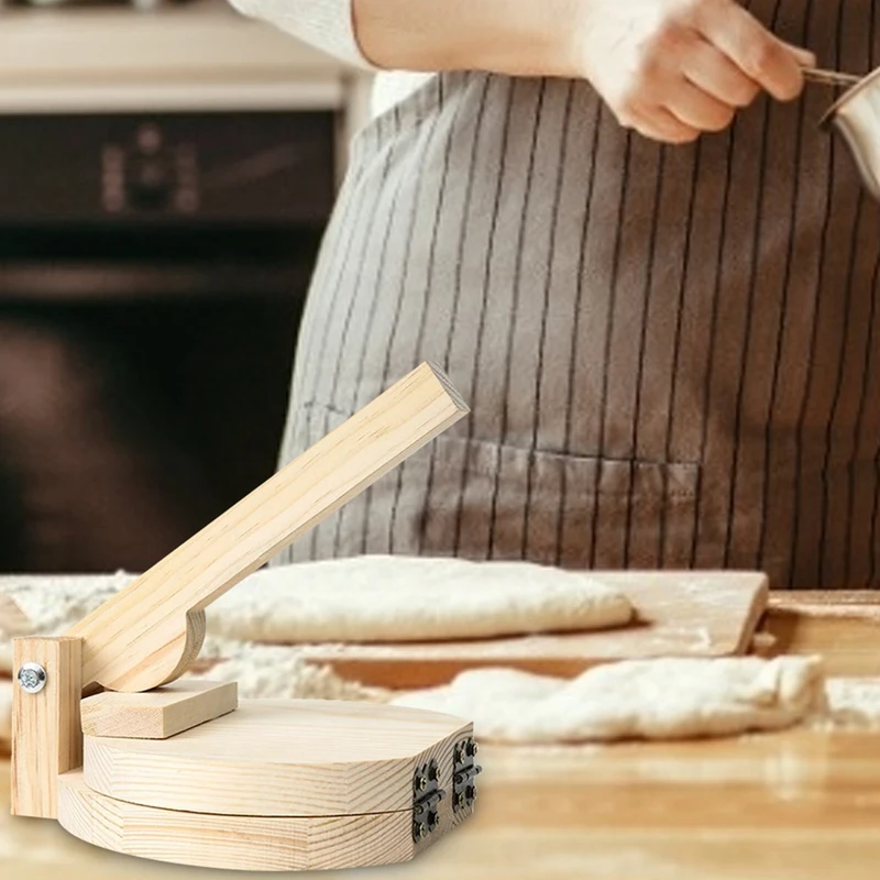 A15F-Wood Tortilla Press Dumpling Skin Maker Presser Chapati Roti Taco Corn Maker Pressing Tools Kitchen Gadget Accessories