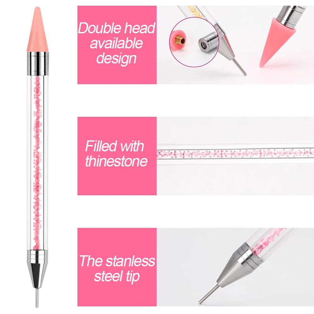 1Pc Rhinestone Wax Potlood Double Head Crystal Picking Pen Kristal Handvat Steen Picker Nail Art Potlood Acryl Diy Puntjes gereedschap