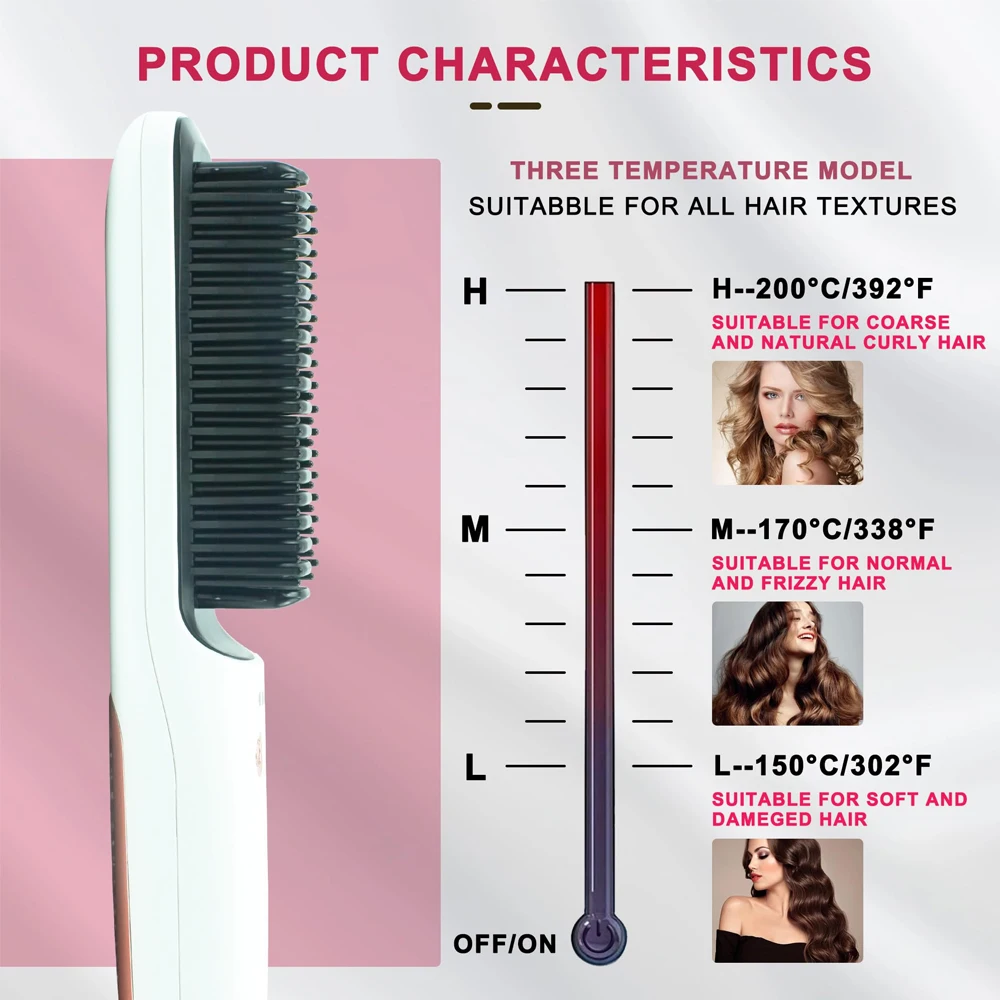 Wireless straight hair comb,roll and straighten dual-use portable board clip no damage to hair, hair stylingUSBhome straightener 3