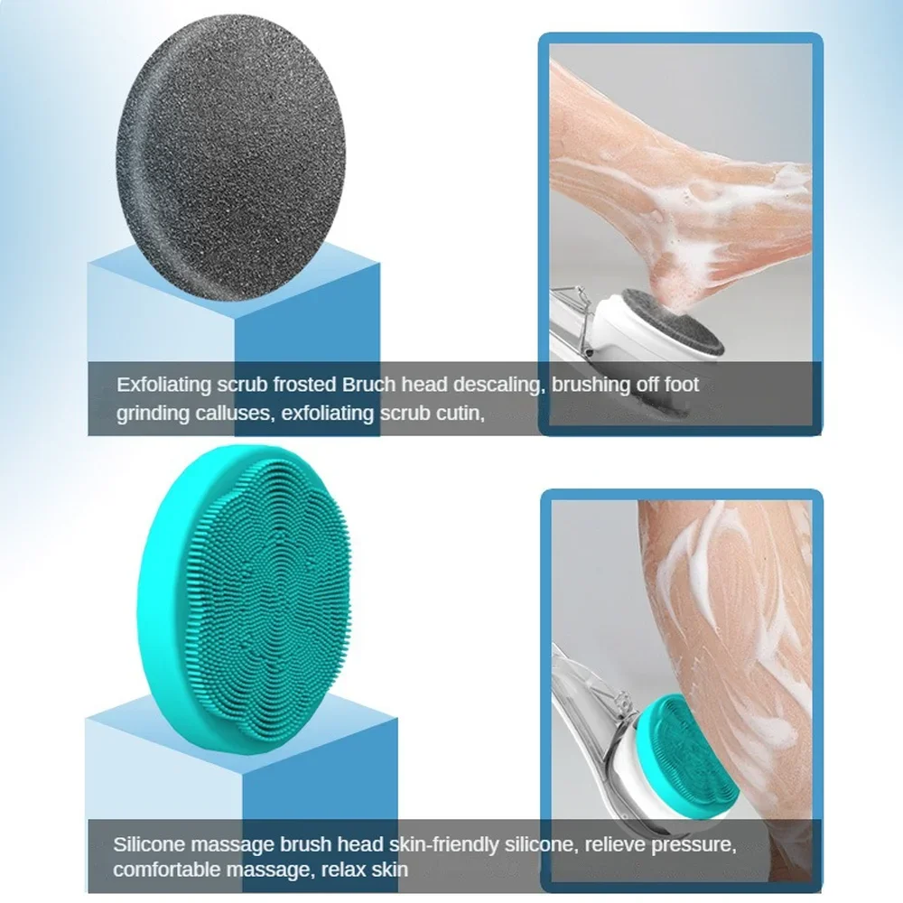 Electric Bath Brushes Shower Cleaning Body Massage Brush Multifunctional Brush Spa Waterproof IPX7 Long Handle Back Brushes
