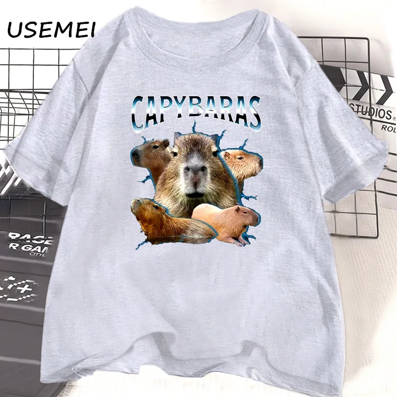 thumbnail image 1 of Capybara-Camiseta con estampado de animales para hombre y mujer, camisa informal de algodón de manga corta con cuello redondo, ropa de calle estética, 1 of 5