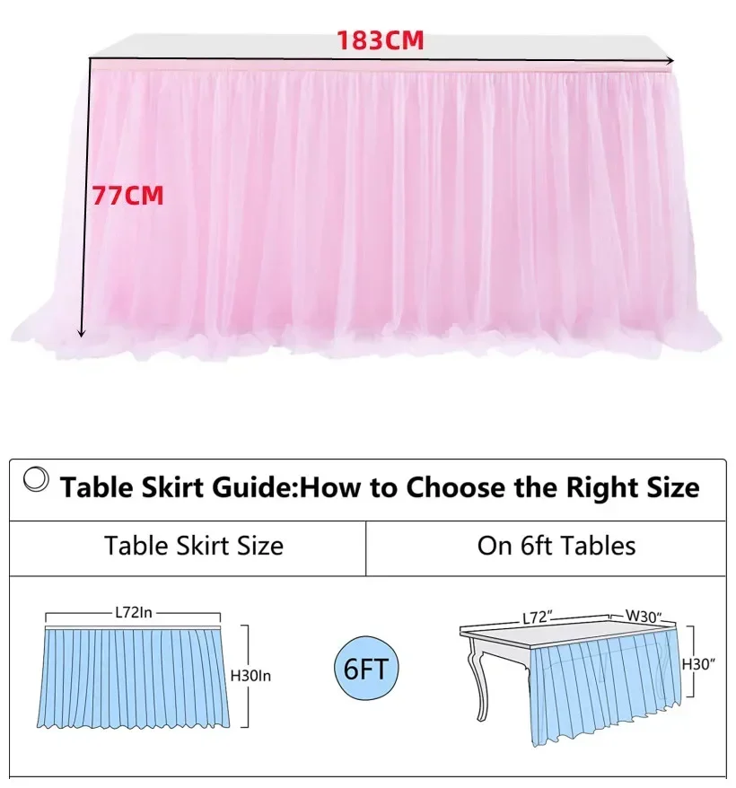 4FT/6FT/9FT Purple Tulle Table Skirt Wedding Party Tutu Tableware Cloth Baby Shower Gender Reveal Birthday Party Home Decoration