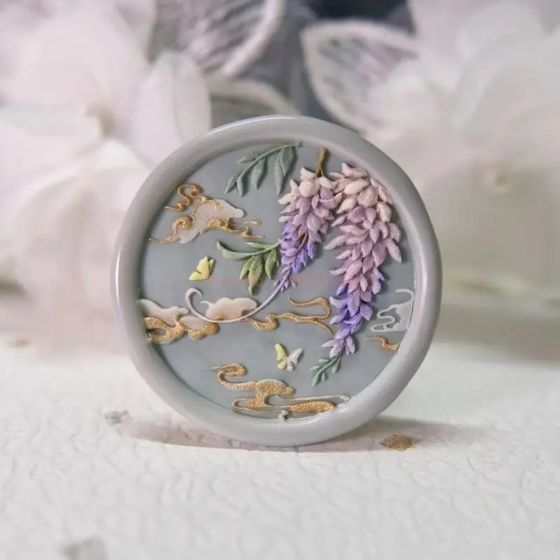 Wisteria Wax Seal Stamp Copper Head 3cm Multi-Layer Embossed Relief Carved Seal Brass Head DIY Invitation Envelope Sealing Stamp