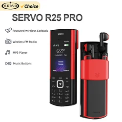Original SERVO R25 Pro Keypad Mobile Phone with inbuilt Wireless Earbuds 2.4" Display FM Radio Bluetooth Dial Dual SIM Cellphone