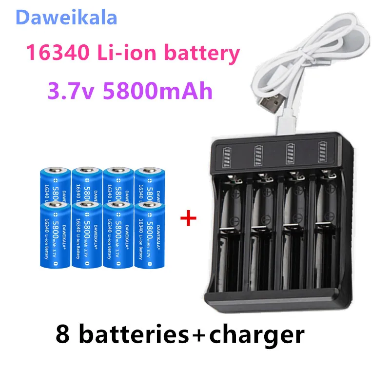 3.7V 16340 Rechargeable Battery 5800mAh Li-ion Battery CR123A Battery forLED Flashlight Travel Wall Charger 16340 CR123A Battery