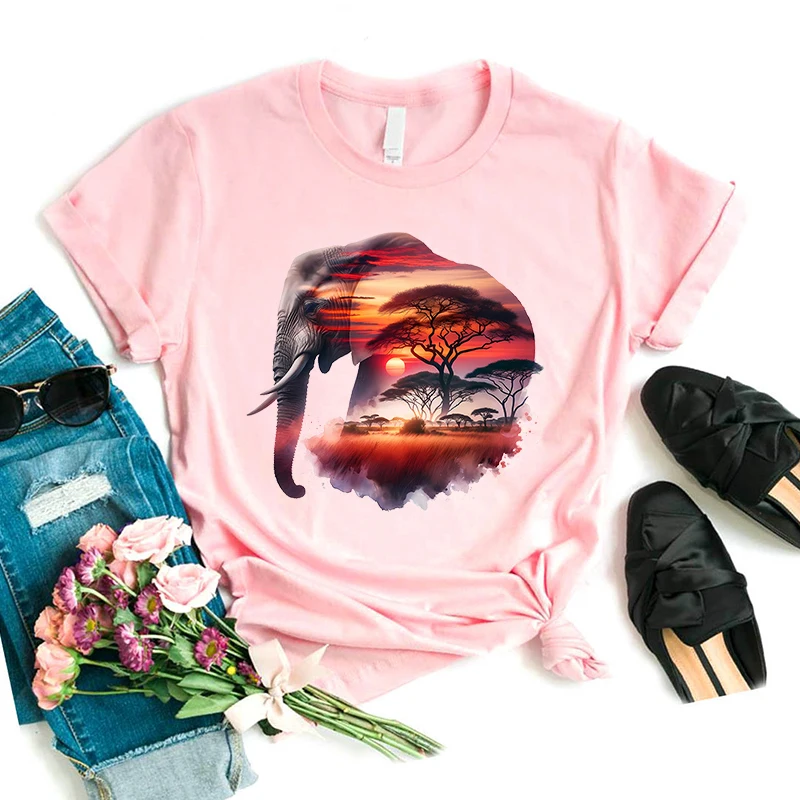 Aquarell Elefant Natur Tier Gedruckt T-shirt Mädchen Lustige Rosa T Shirt Frauen Casual Kunst Ästhetische Kleidung Sommer Tops T-Shirt – Detail 10
