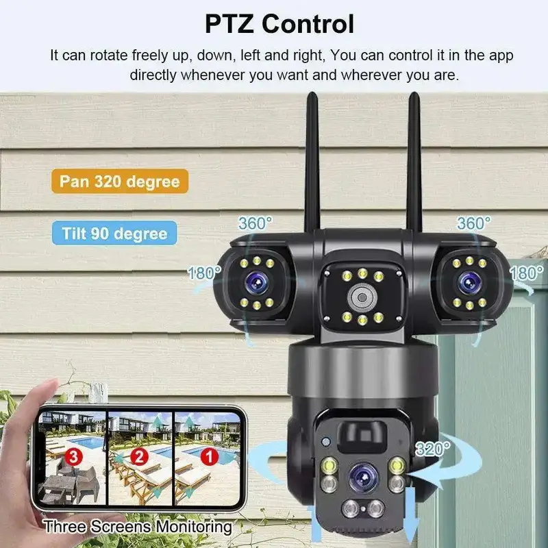 V380 Pro WiFi Triple Screens Solar Camera CCTV 4G LTE Sim Card Video Surveillance Solar IP Camera PTZ 4G Security Protection - Image 4