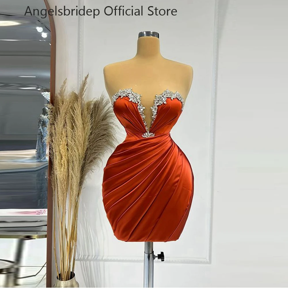 

ANGELSBRIDEP милое платье русалки для встречи выпускников Блестящие кристаллы атласные Короткие/Мини платья для выпускного вечера